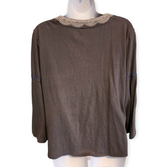 Johnny Was Embroidered Floral Boho Top V-Neck Lace Up Long Sleeve Size S - Picture 2 of 8